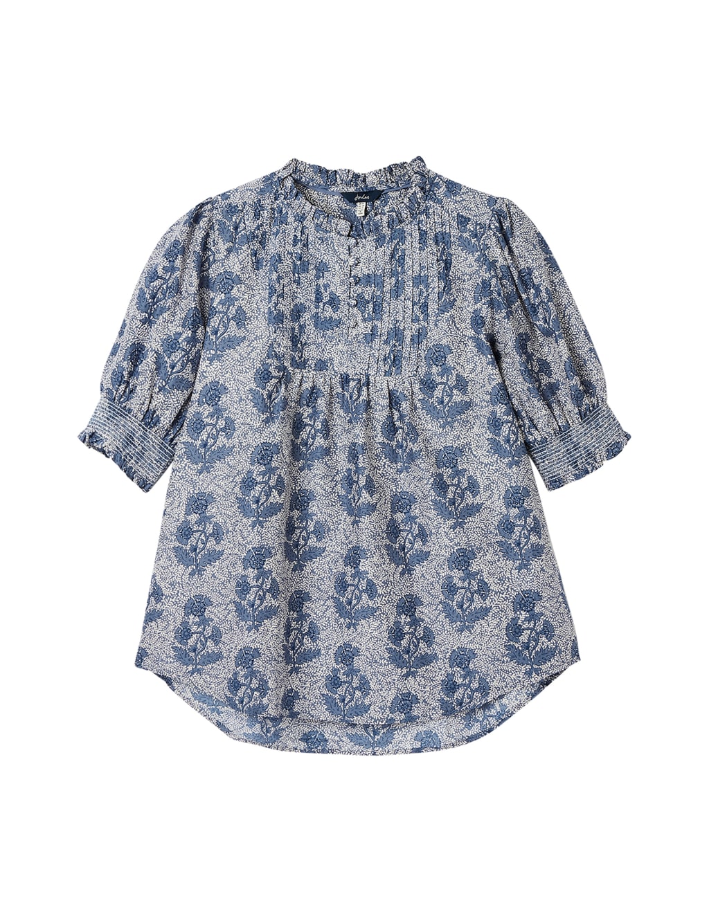 Pure Cotton Floral High Neck Pintuck Blouse image 2