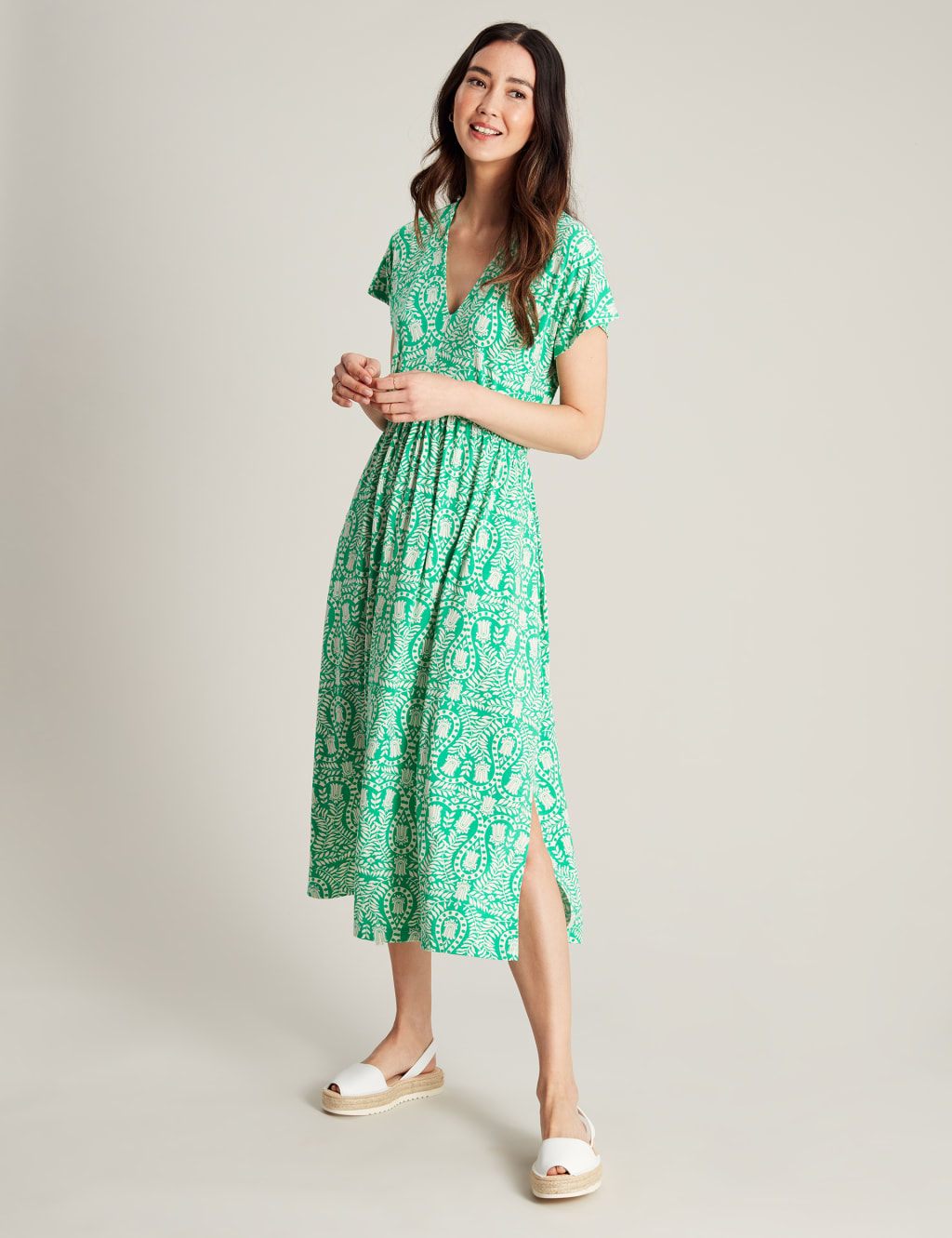 Jersey Printed V-Neck Midi Beach Dress image 1