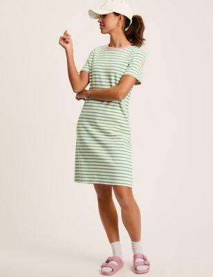 Joules Womens Pure Cotton Striped Mini T-Shirt Dress - 6 - Green Mix, Green Mix
