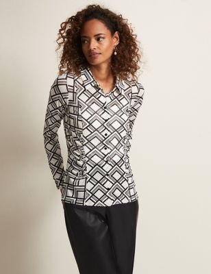 Phase Eight Womens Geometric Collared Button Through Shirt - 12 - Black Mix, Black Mix
