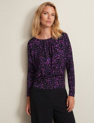 Phase Eight Womens Printed Top - 10 - Purple Mix, Purple Mix