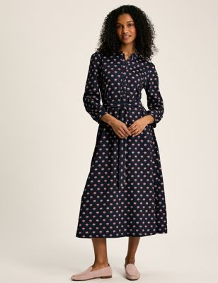 Joules Women's Pure Cotton Jersey Printed Midi Shirt Dress - 8 - Navy Mix, Navy Mix