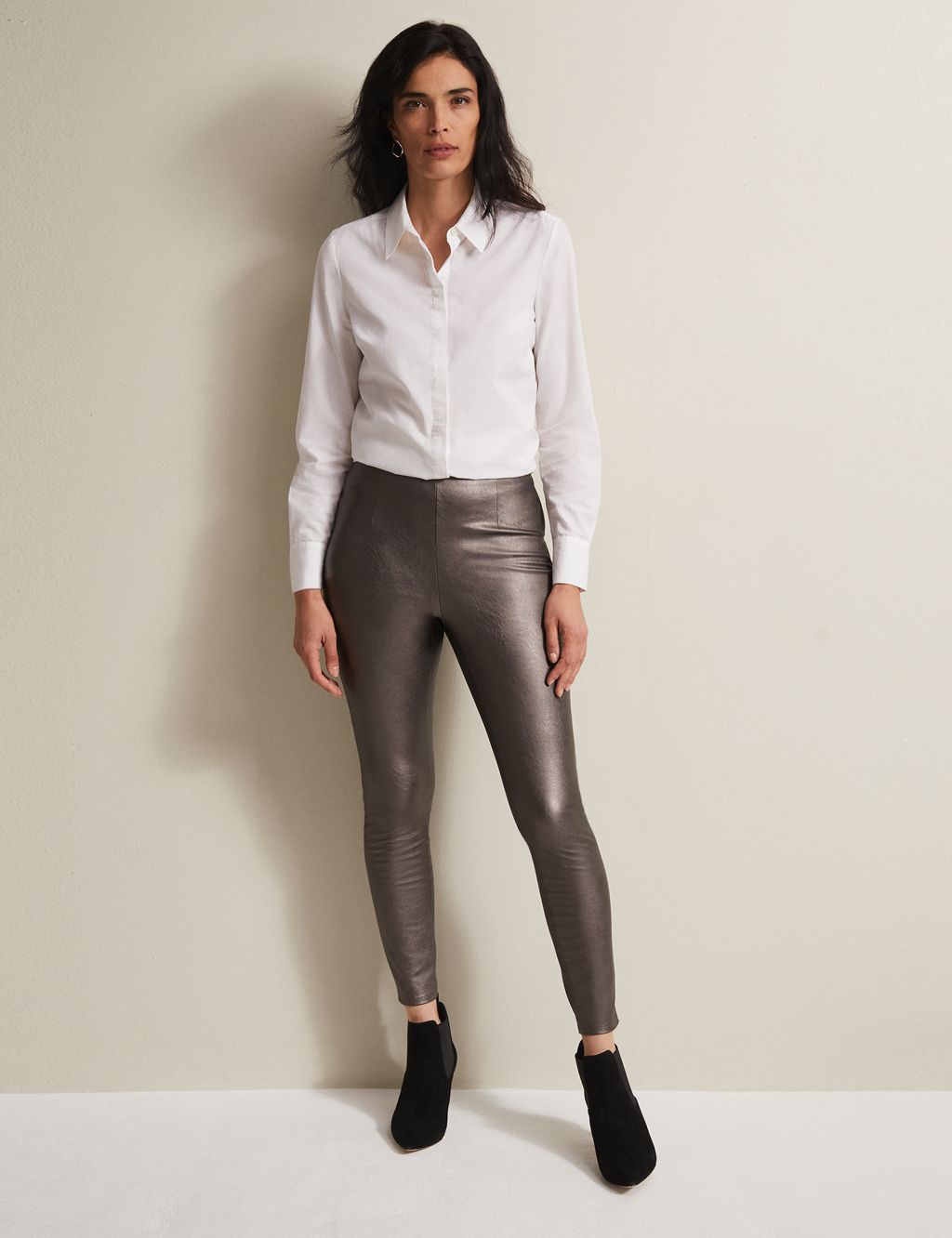 Faux Leather Metallic High Waisted Jeggings