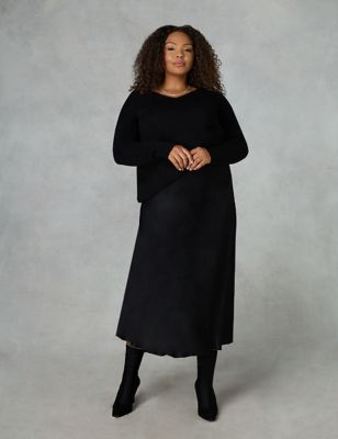 Live Unlimited London Womens Satin Midi Slip Skirt - 22REG - Black, Black