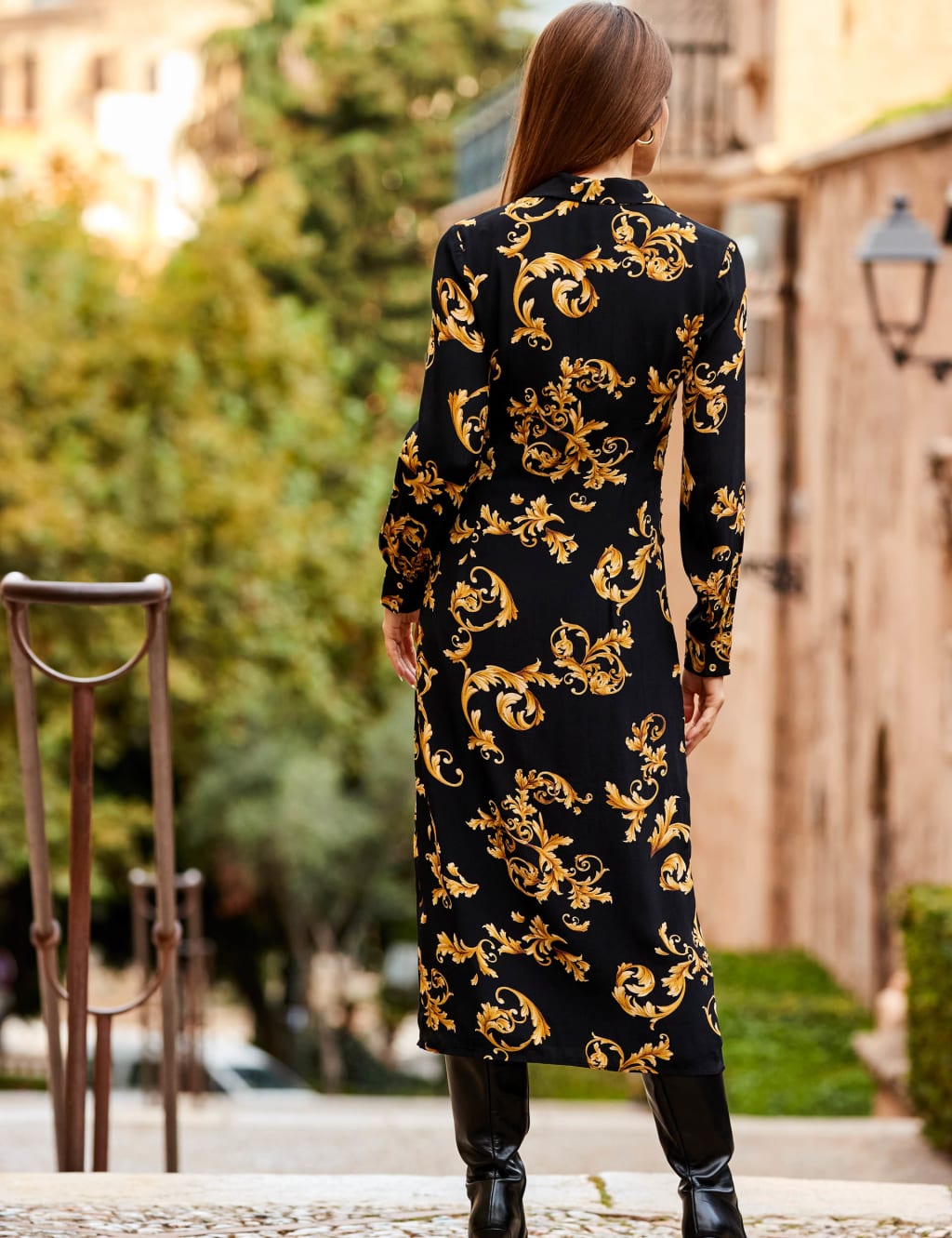 Printed V-Neck Zip Up Midi Tailored Dress image 3