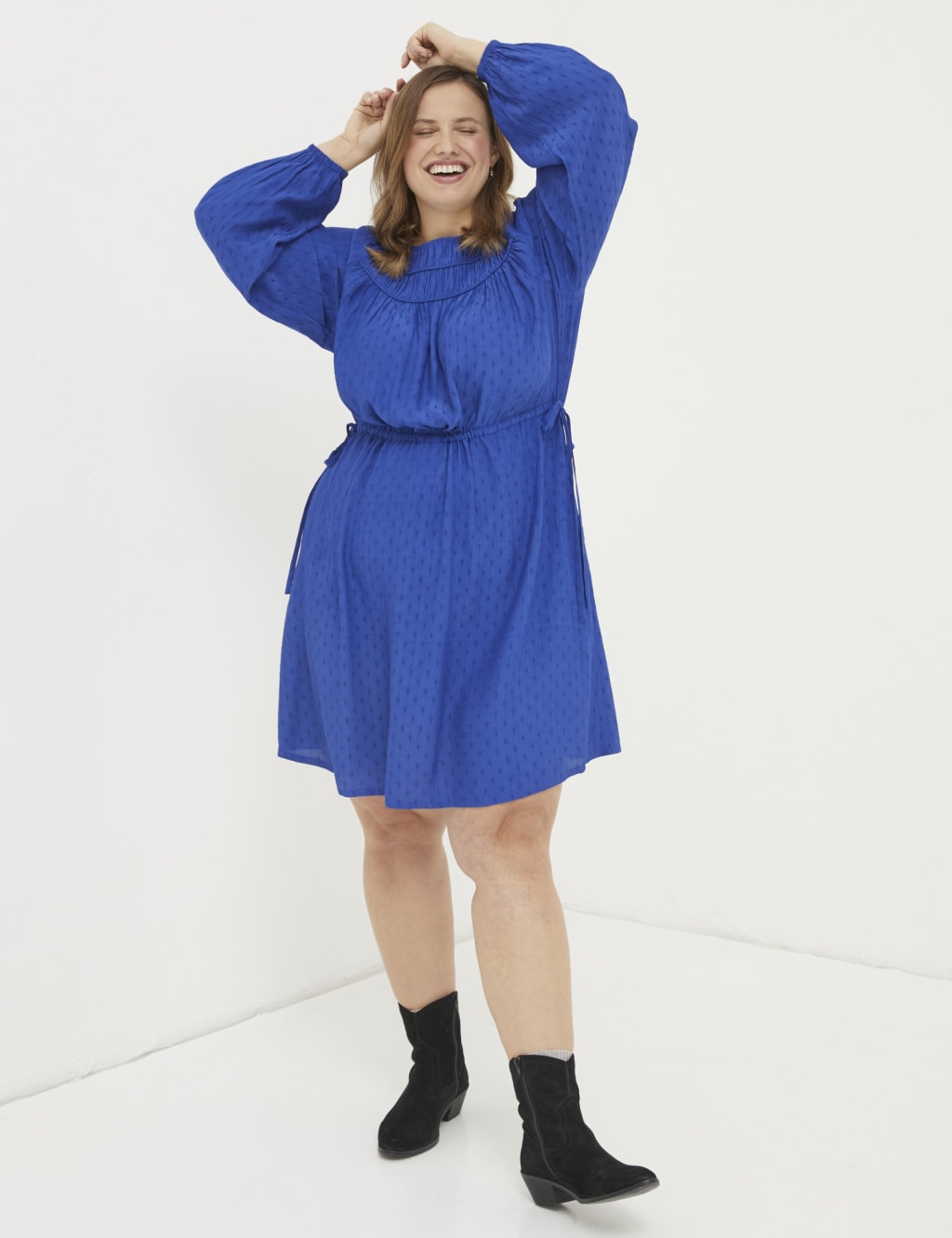 Textured Knee Length Waisted Dress image 6