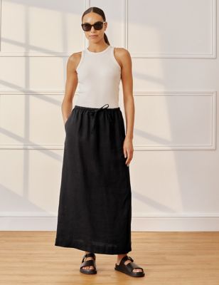 Albaray Womens Pure Linen Maxi Column Skirt - 8 - Black, Black