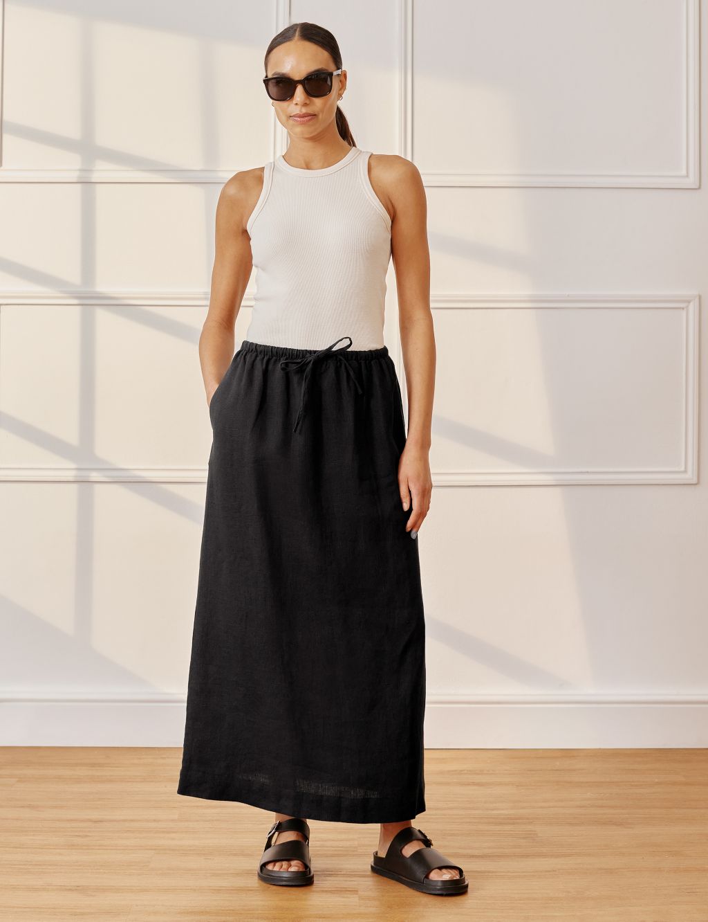 Pure Linen Maxi Column Skirt
