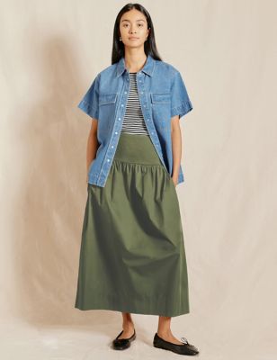 Albaray Womens Pure Cotton Midaxi A-Line Skirt - 8 - Khaki, Khaki