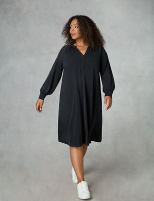 Live Unlimited London Womens Jersey V-Neck Knee Length Swing Dress - 18 - Black, Black