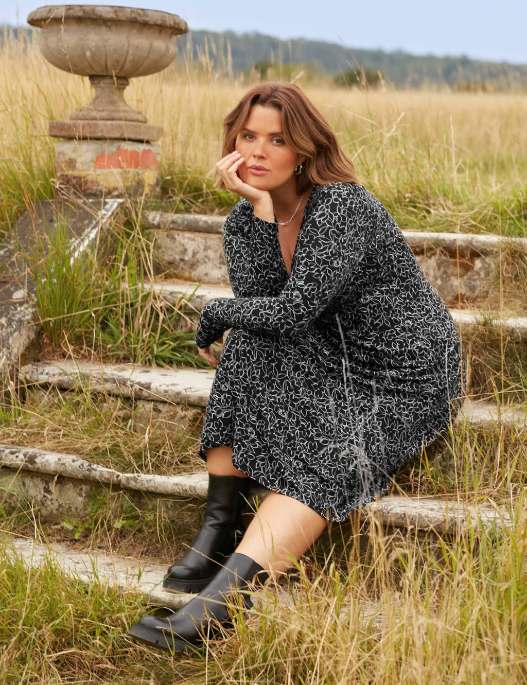 Jersey Floral V-Neck Midi Wrap Dress image 1