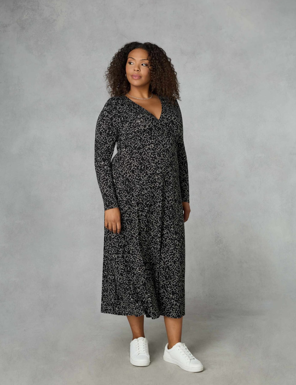 Jersey Floral V-Neck Midi Wrap Dress image 6