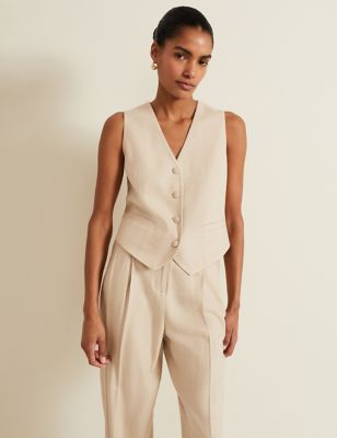 Phase Eight Womens Waistcoat with Linen - 18 - Neutral, Neutral