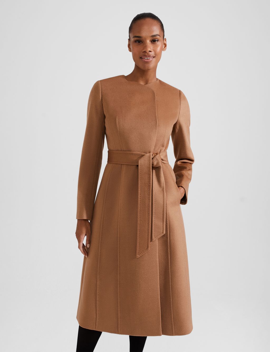 Pure Wool Belted Collarless Tailored Coat image 3