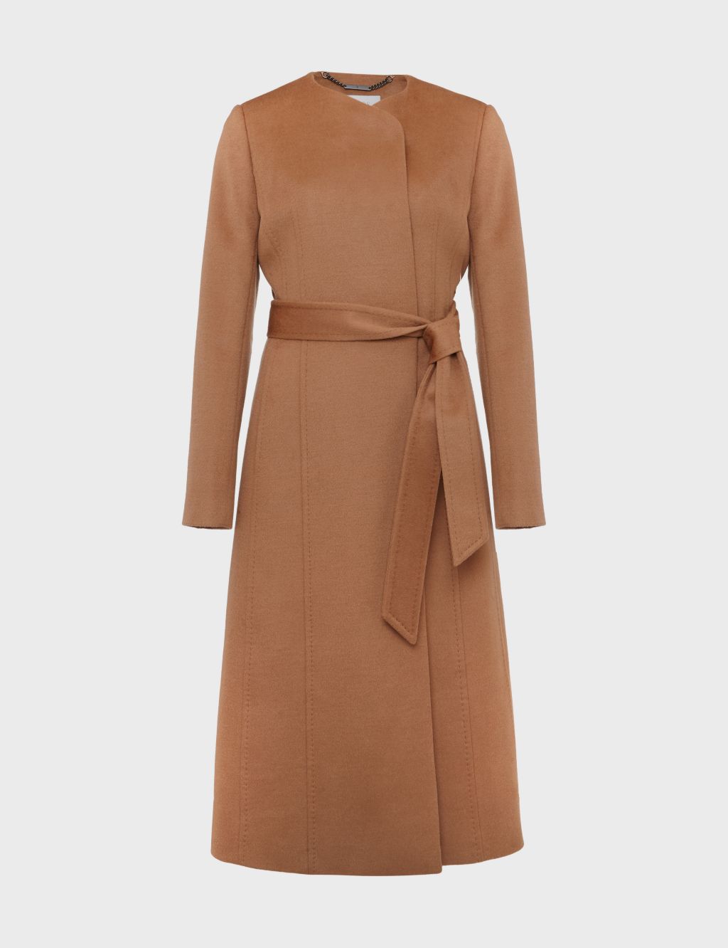 Pure Wool Belted Collarless Tailored Coat image 2