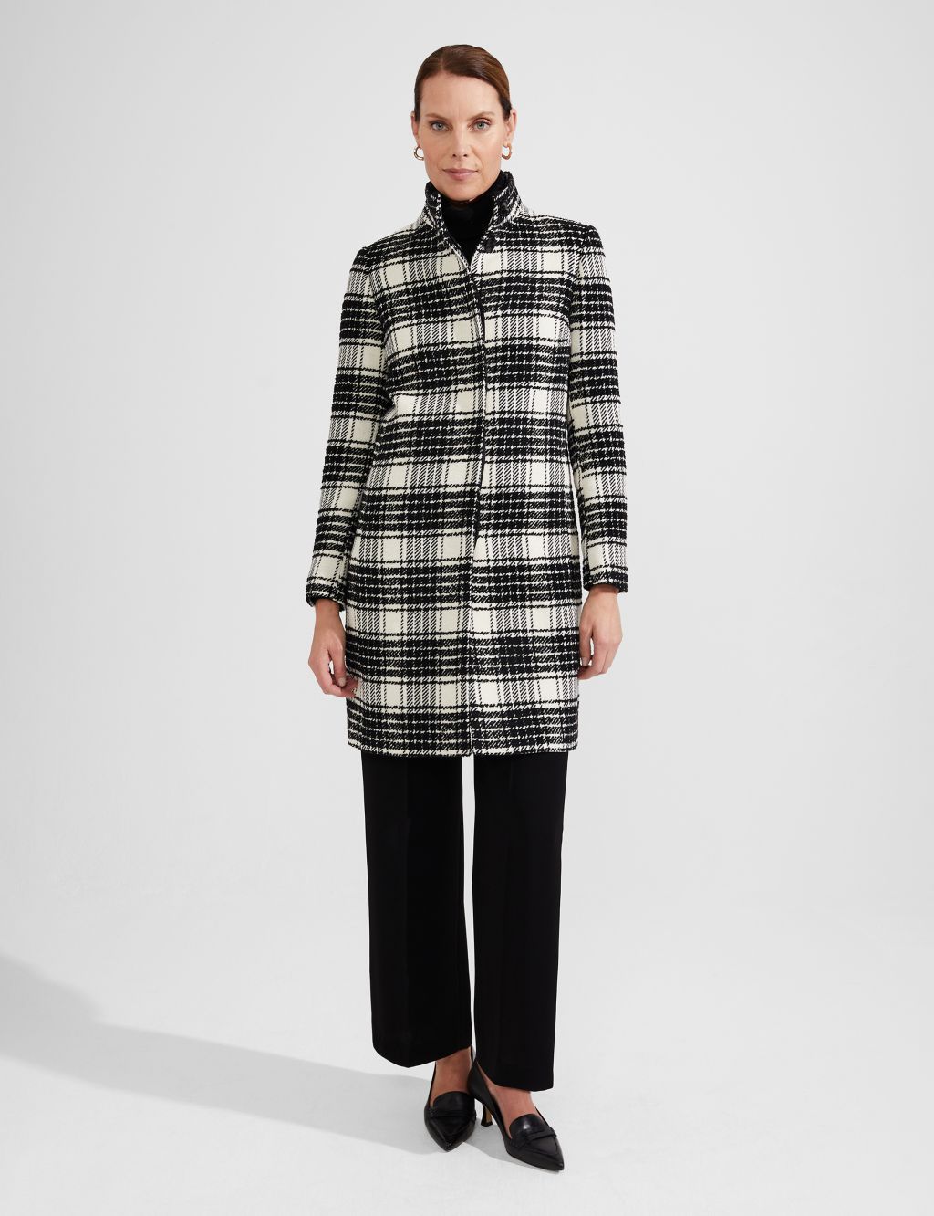 Wool Rich Checked Funnel Neck Tailored Coat image 3