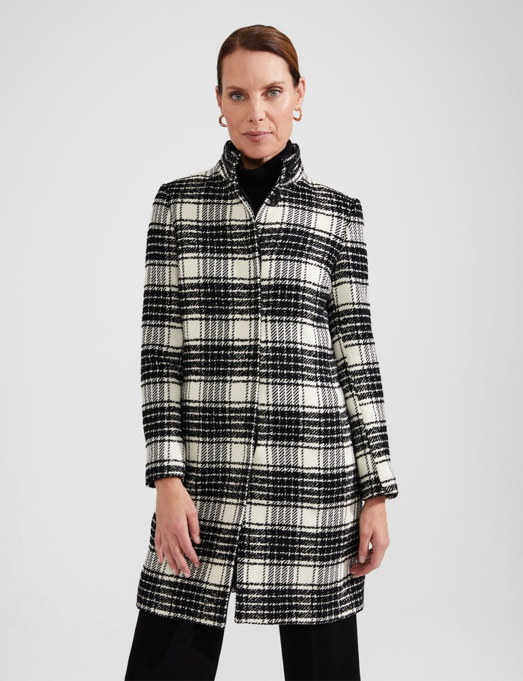 Wool Rich Checked Funnel Neck Tailored Coat image 4