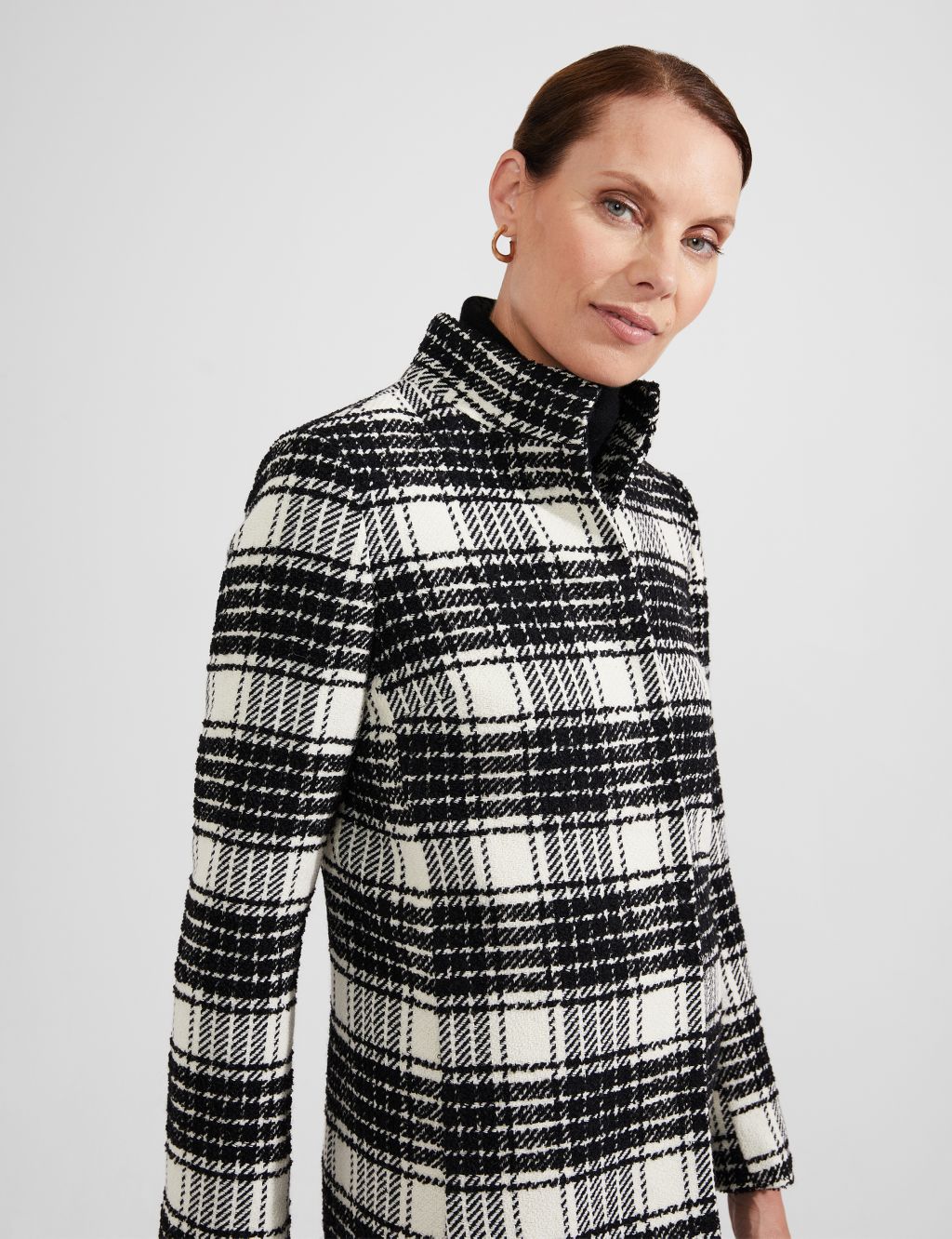 Wool Rich Checked Funnel Neck Tailored Coat image 5
