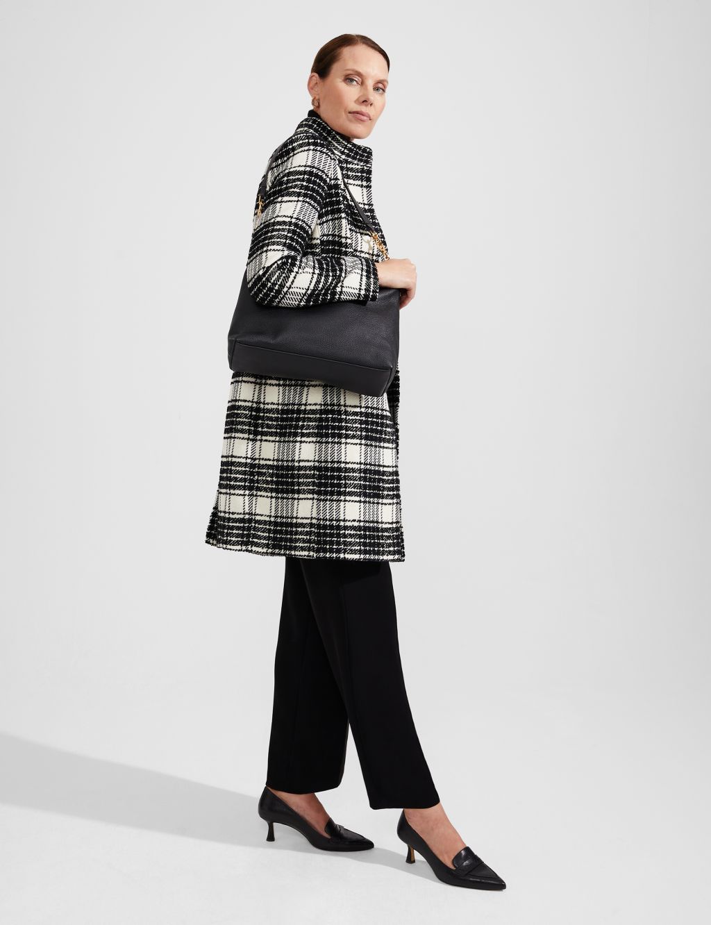 Wool Rich Checked Funnel Neck Tailored Coat image 7