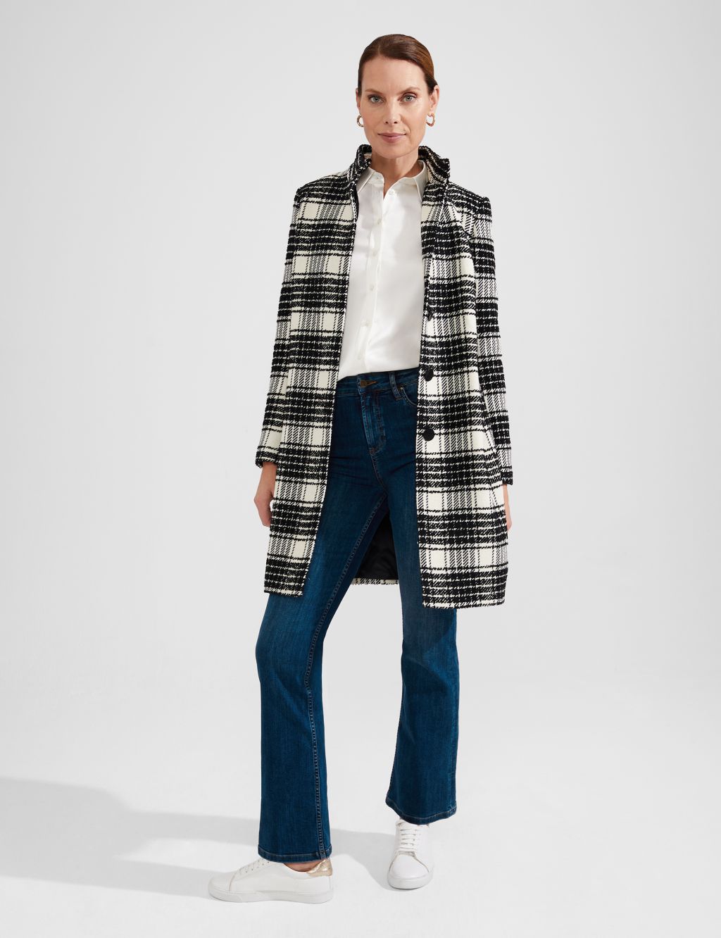 Wool Rich Checked Funnel Neck Tailored Coat image 8