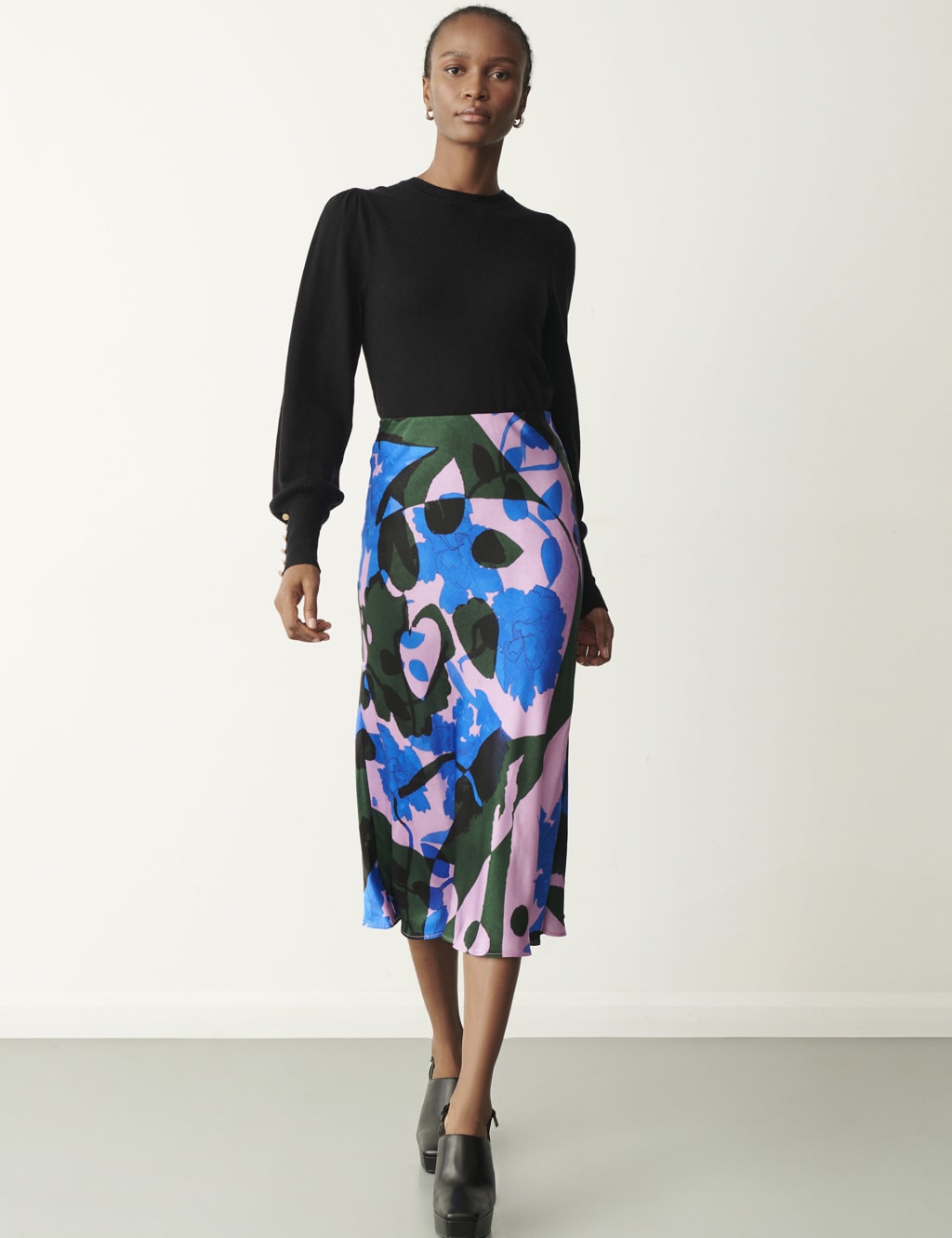 Satin Floral Midi Slip Skirt image 1