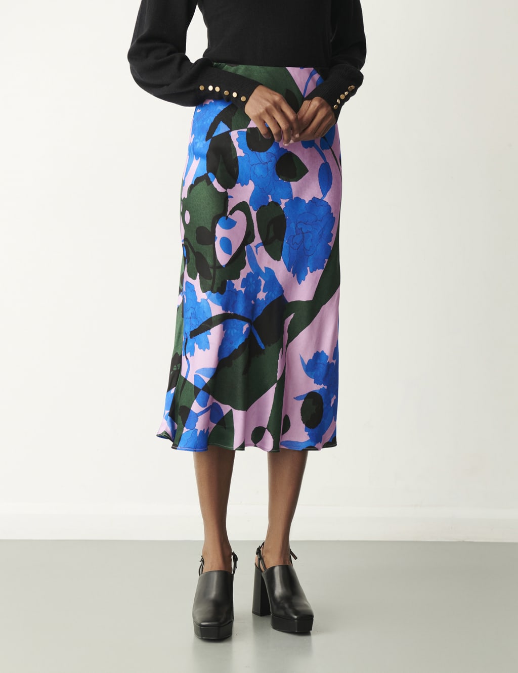 Satin Floral Midi Slip Skirt image 2