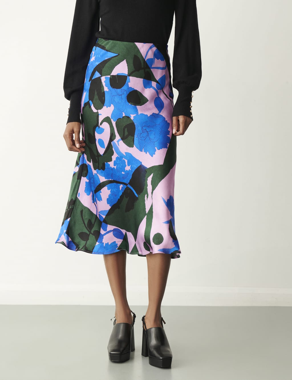 Satin Floral Midi Slip Skirt image 3