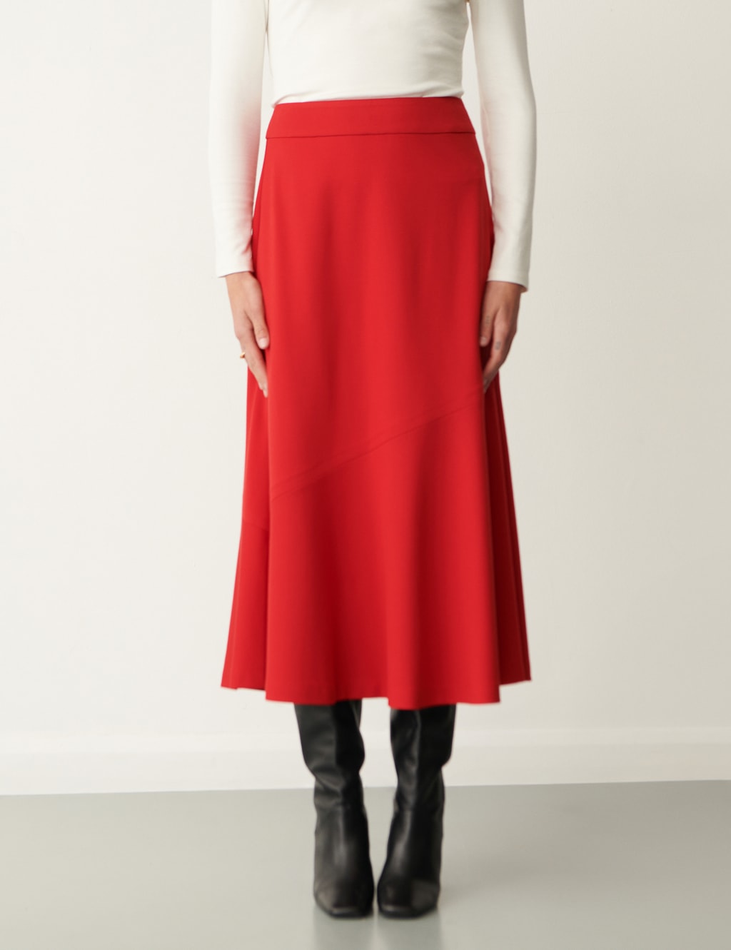 Jersey Seam Detail Midi A-Line Skirt