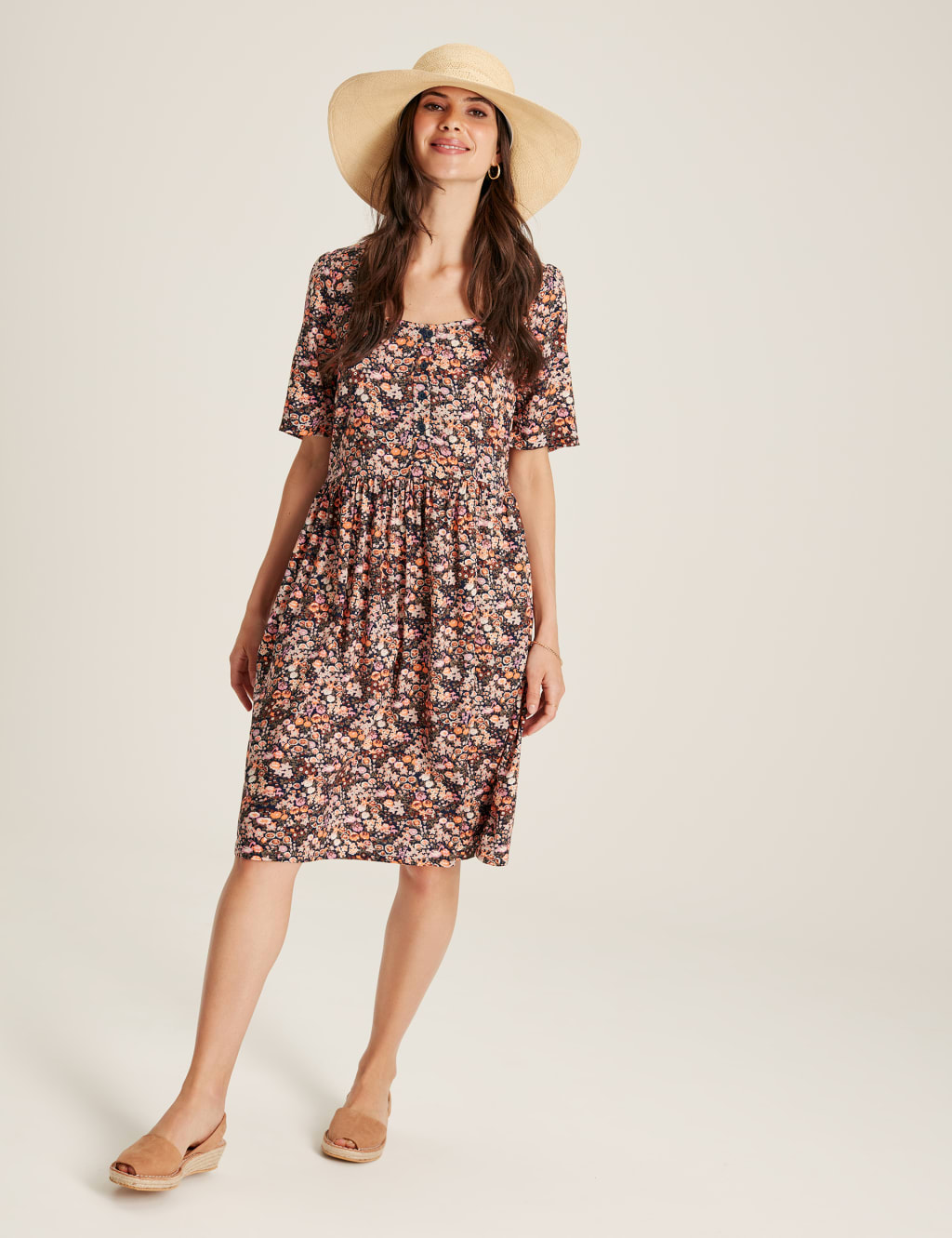 Floral Square Neck Knee Length Waisted Dress image 1