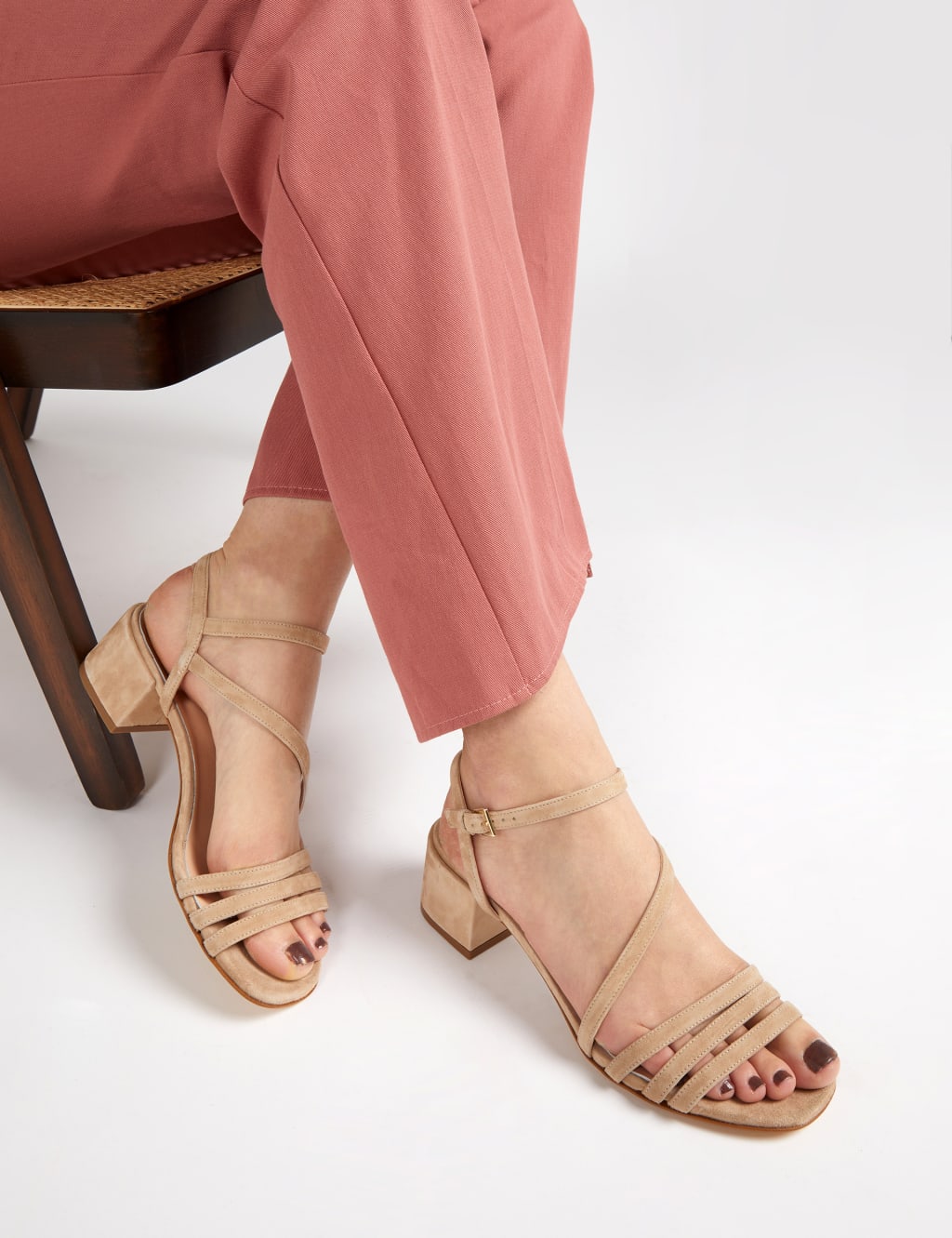 Suede Ankle Strap Block Heel Sandals image 1