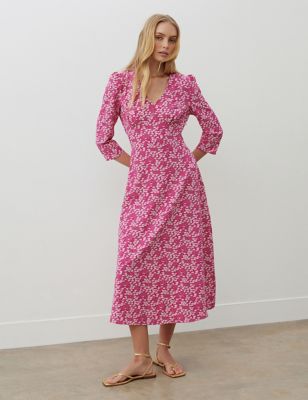 Finery London Women's Floral V-Neck Midaxi Waisted Dress - 18REG - Pink Mix, Pink Mix