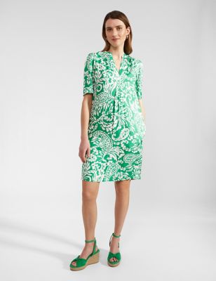 Hobbs Womens Floral Notch Neck Knee Length Shift Dress - 10 - Green Mix, Green Mix