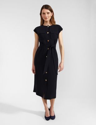 Hobbs Womens Collarless Button Through Midaxi Shirt Dress - 6 - Navy, Navy