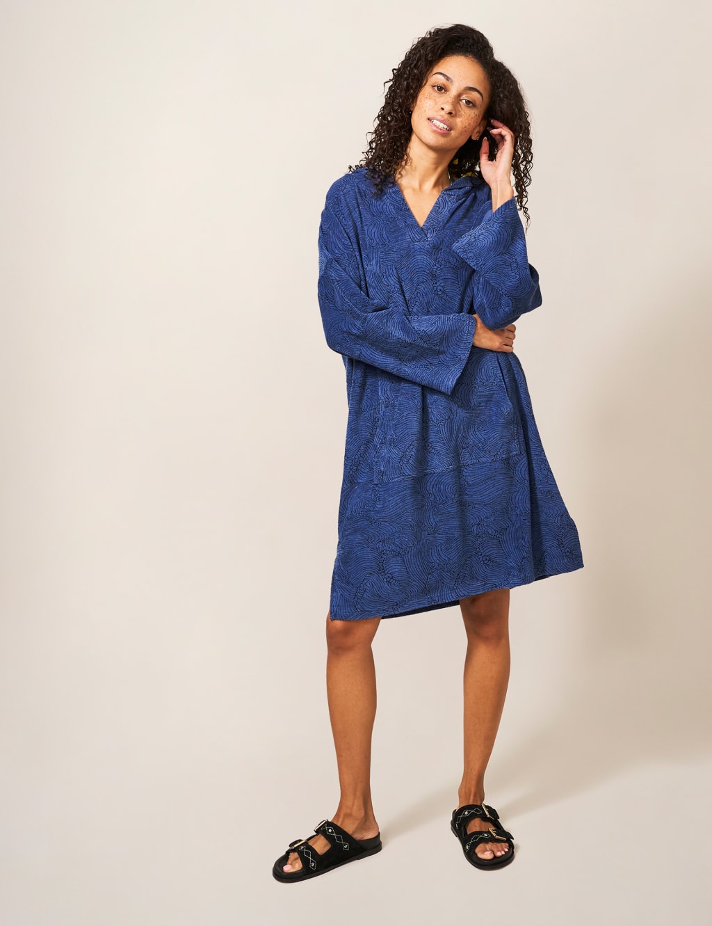 Pure Cotton Wave Hooded Towelling Robe image 1