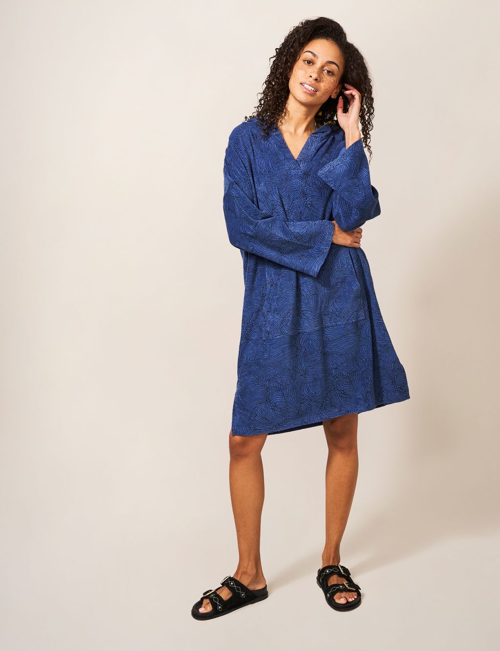 Pure Cotton Wave Hooded Towelling Robe image 1