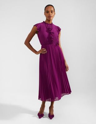 Hobbs Women's Georgette Pleated Midaxi Waisted Dress - 6 - Purple, Purple