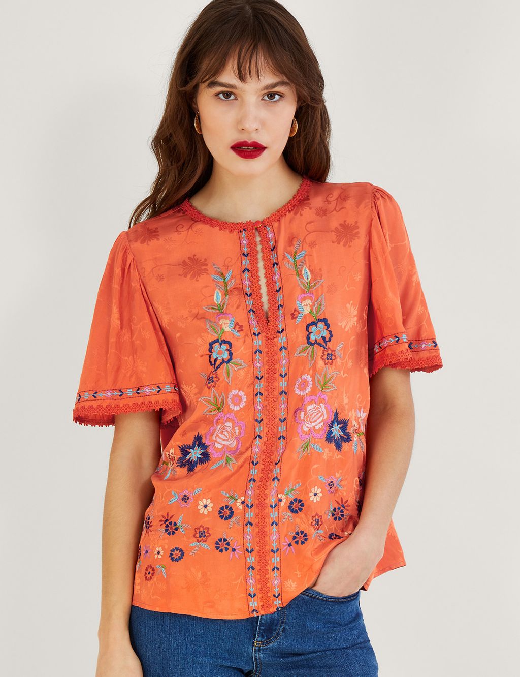 Embroidered Floral Round Neck Blouse image 1