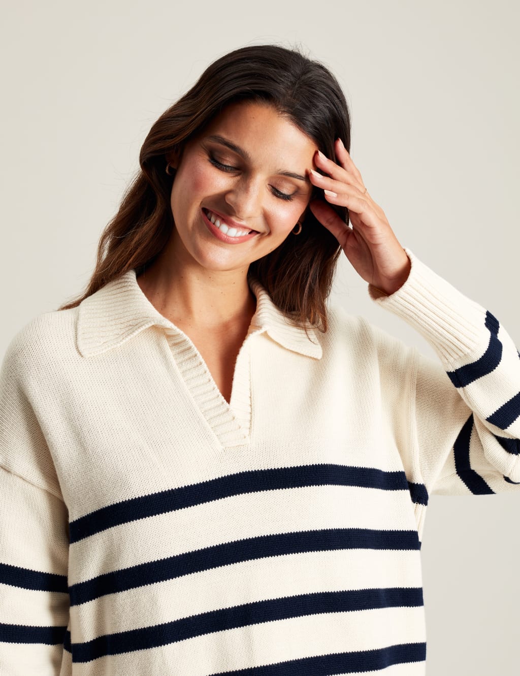 Pure Cotton Striped Collared Relaxed Jumper image 3