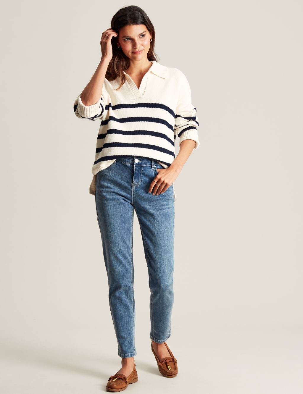 Pure Cotton Striped Collared Relaxed Jumper image 7
