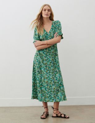 Finery London Women's Floral V-Neck Midaxi Tea Dress - 10REG - Green Mix, Green Mix
