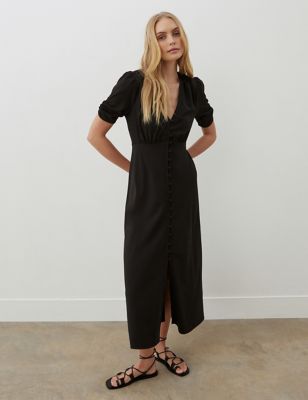 Finery London Womens V-Neck Midaxi Tea Dress - 18REG - Black, Black