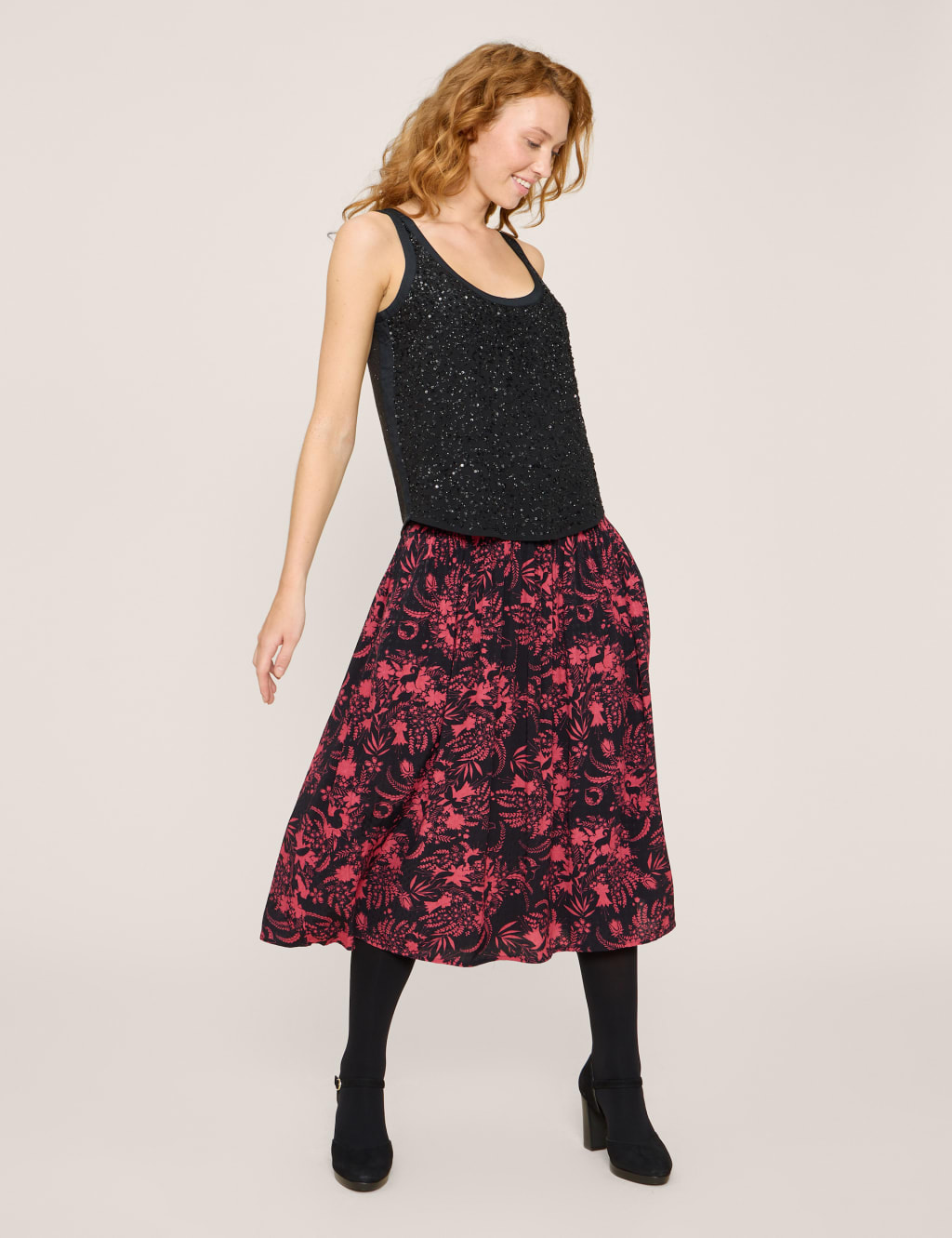Floral Midi A-Line Skirt image 5