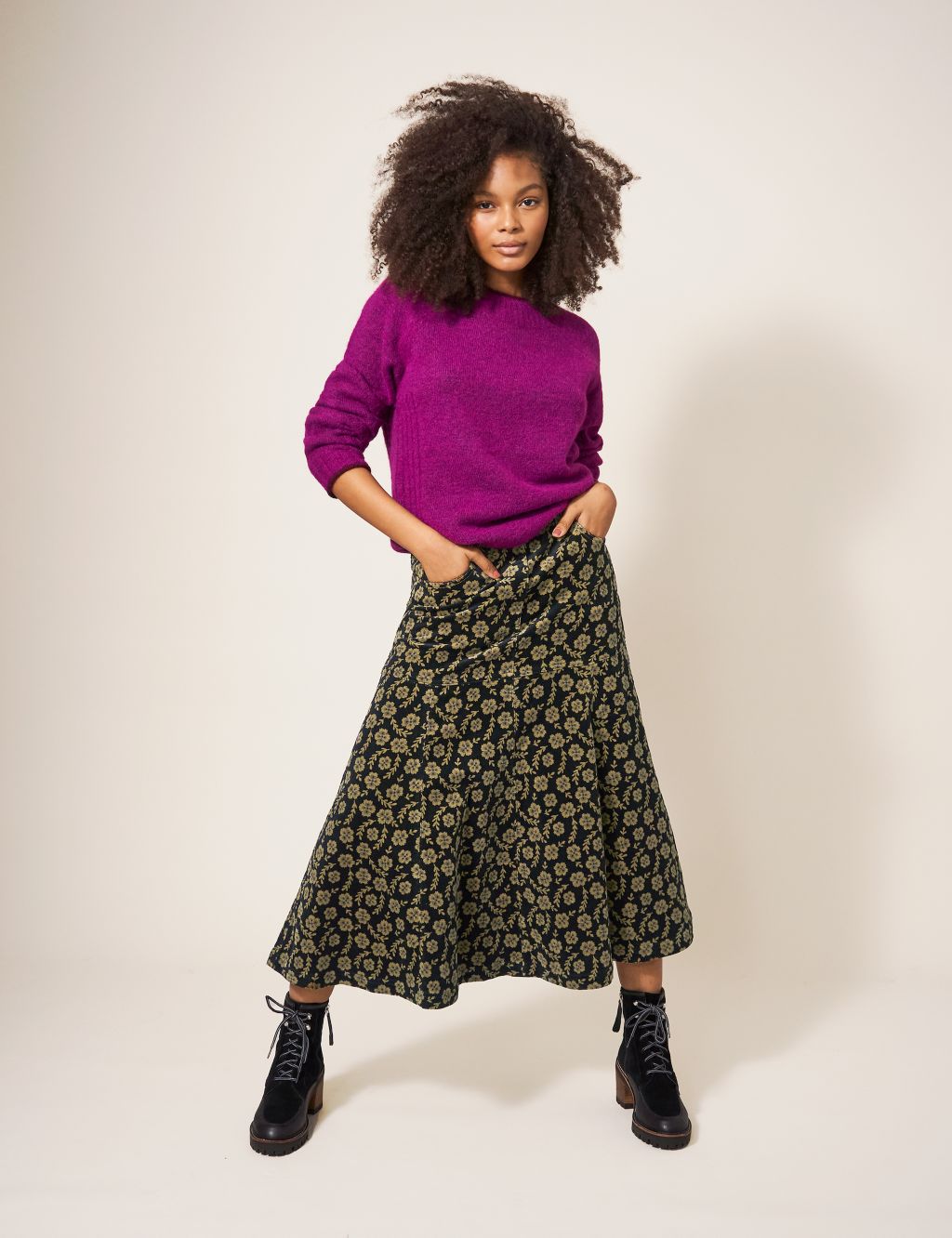 Cord Floral Midaxi A-Line Skirt image 1