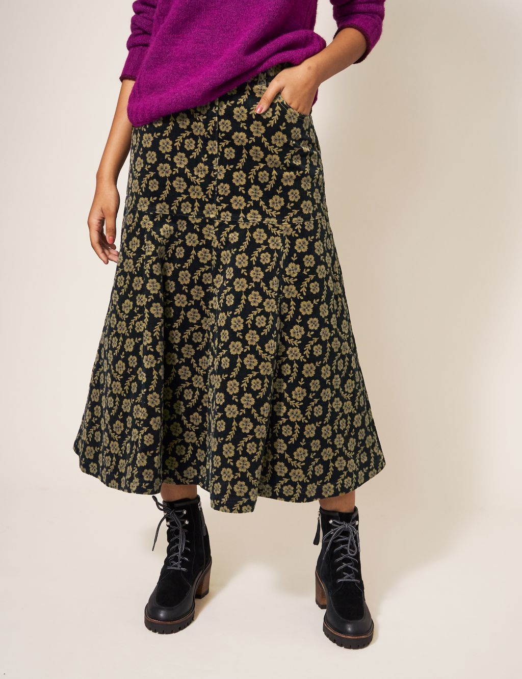Cord Floral Midaxi A-Line Skirt image 3