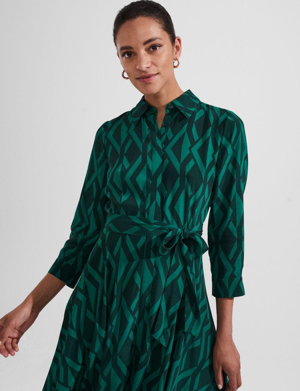 Geometric Tie Waist Midi Shirt Dress image 4