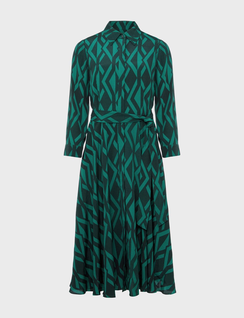 Geometric Tie Waist Midi Shirt Dress image 2