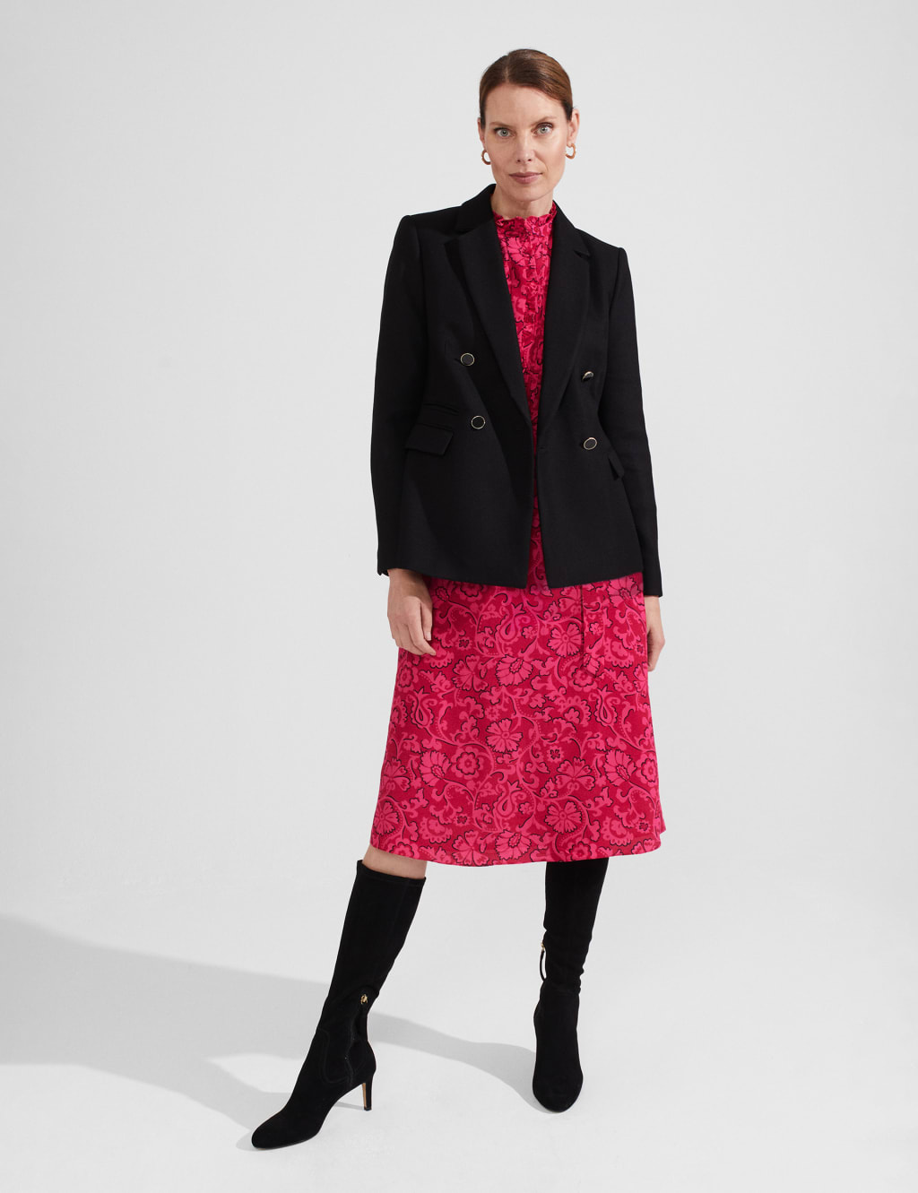 Floral High Neck Belted Midi Waisted Dress image 7