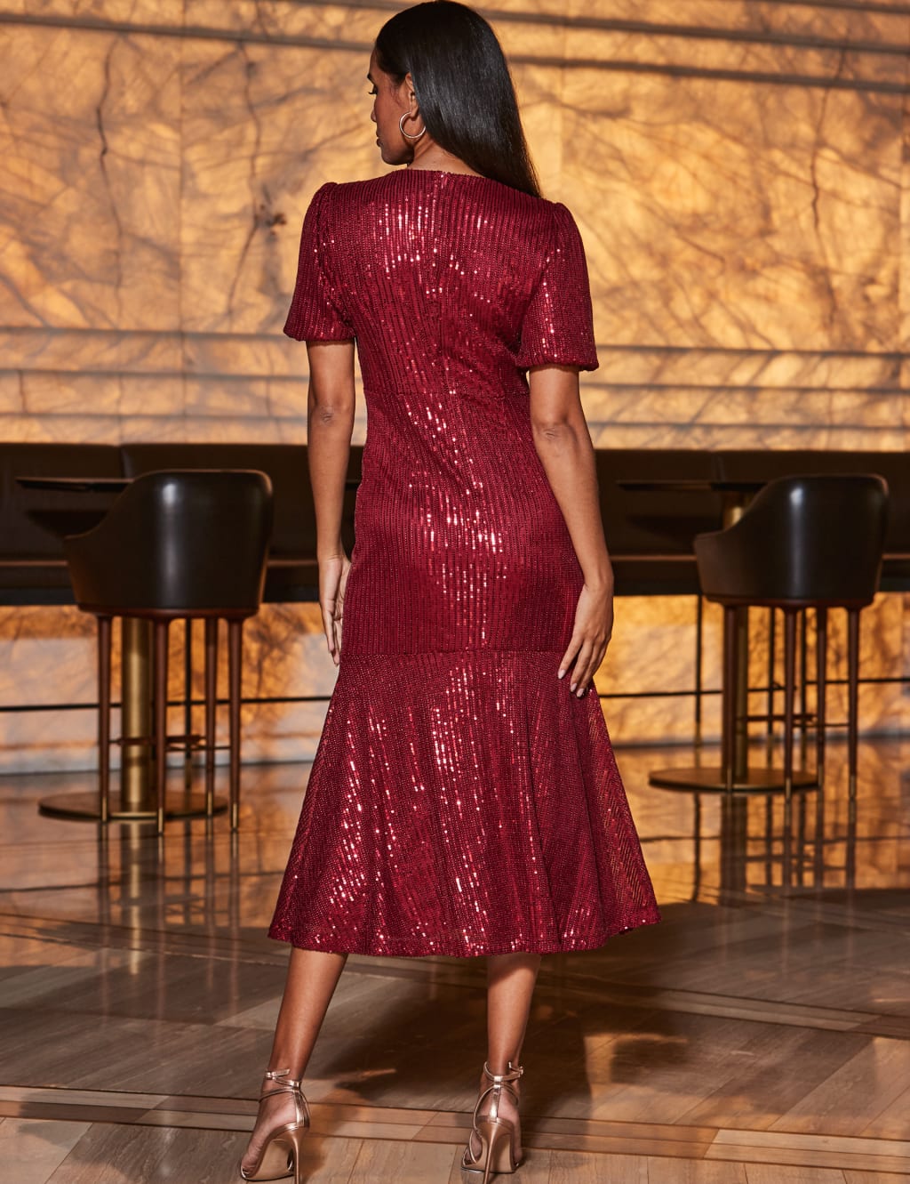 Sequin Empire Line Midi Waisted Dress image 4