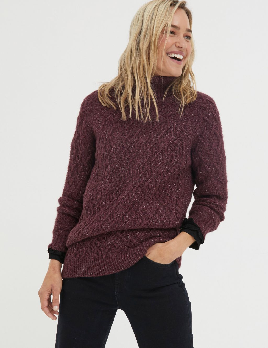 Cable Knit Roll Neck Jumper with Cotton image 1