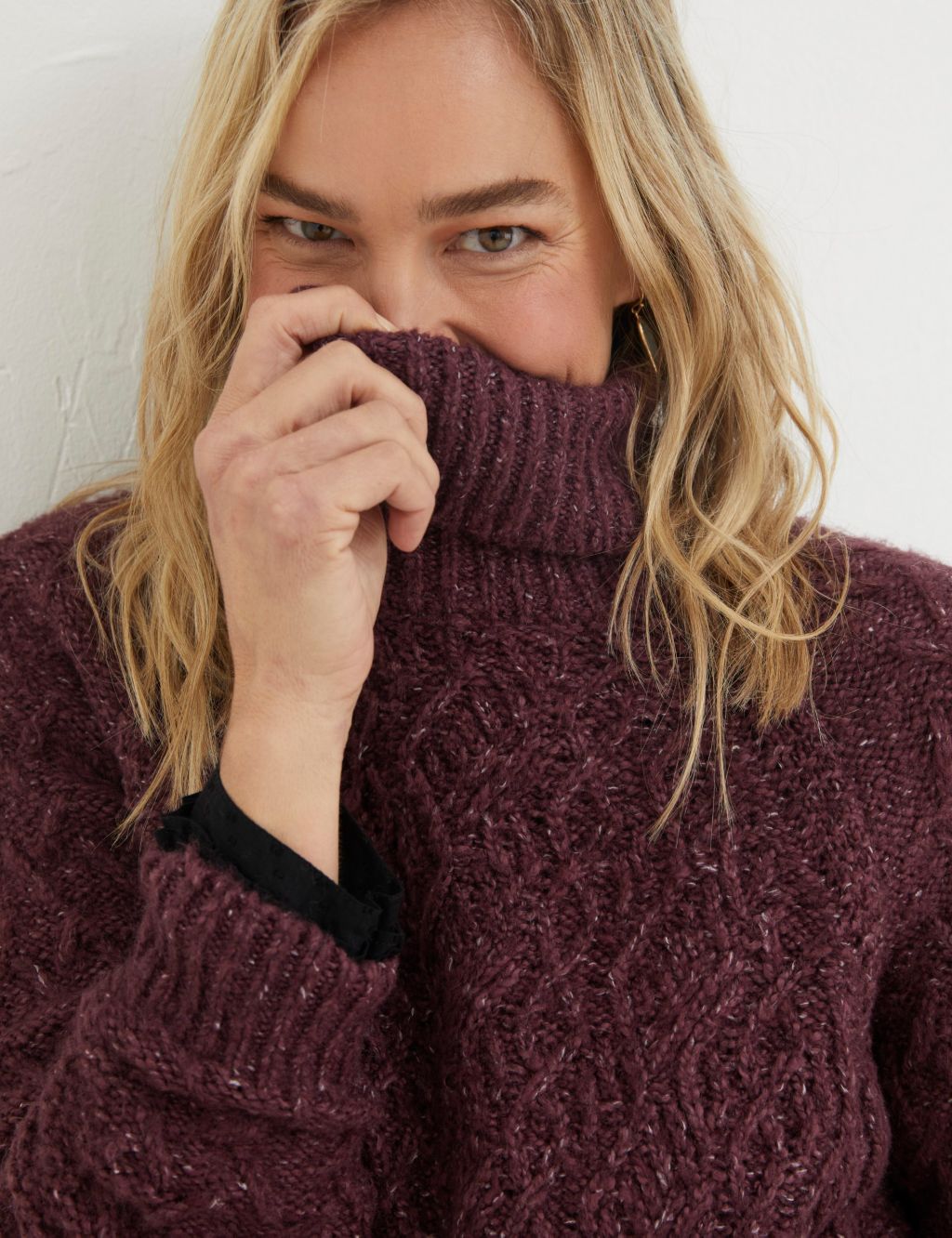 Cable Knit Roll Neck Jumper with Cotton image 4